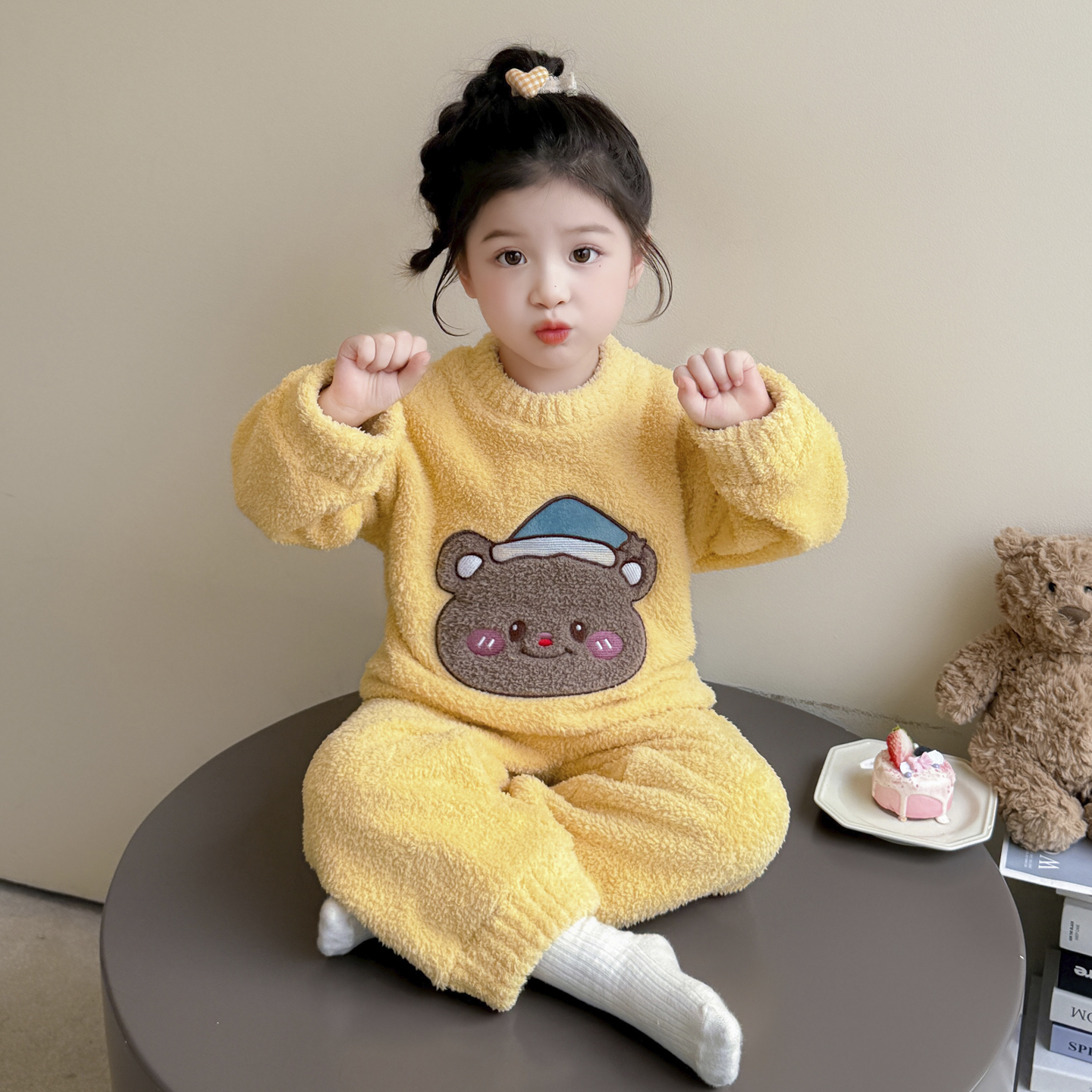 宝宝睡衣冬季加厚半边绒儿童卡通保暖套头家居服女孩女童居家套装