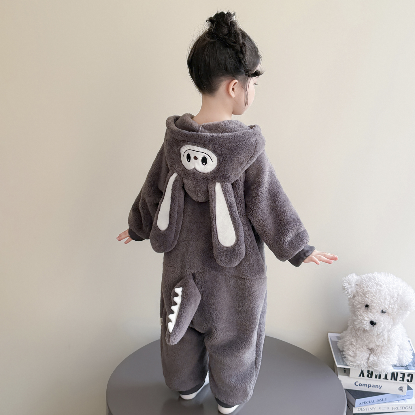 女童珊瑚绒连体睡衣冬季小女孩拉布布防踢被保暖睡袋宝宝爬爬服冬