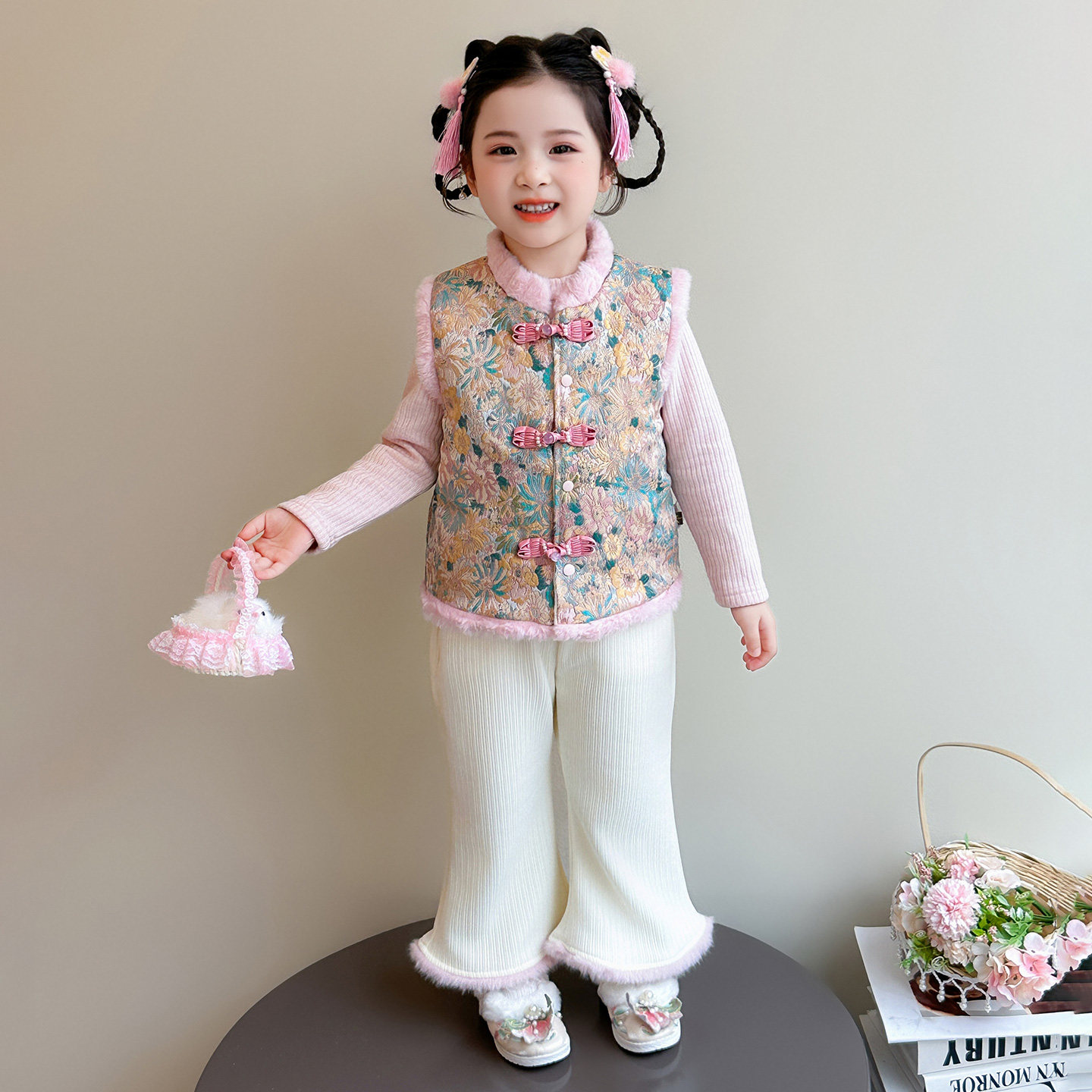 女童加绒加厚拜年服2026新款女孩毛衣马甲三件套儿童公主汉服套装,童装/婴儿装/亲子装,唐装,淘宝优惠券,粉丝福利购,淘宝优惠卷