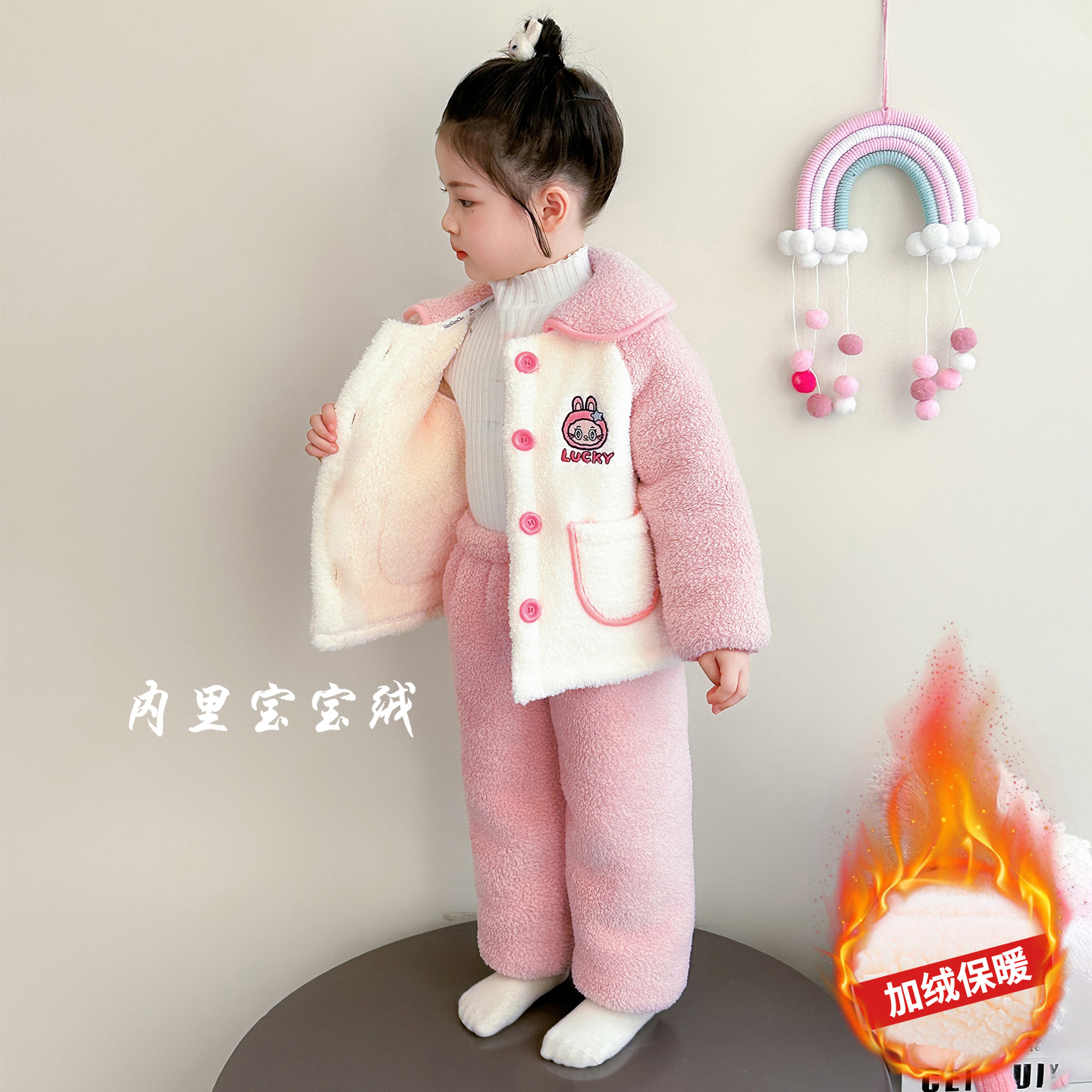 女童珊瑚绒睡衣冬季小女孩加厚保暖家居服公主衣服女宝宝超厚套装