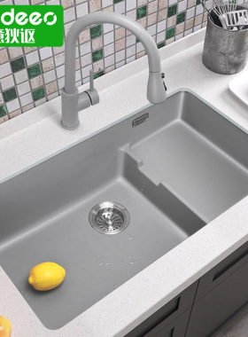 意狄讴石英石水槽大单槽家用厨房花岗岩洗菜盆洗碗池水池灰色7380
