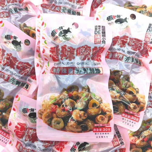 抓鱼的猫香辣嗦螺30g*30包开味解馋麻辣田螺肉下酒菜小零食吃货