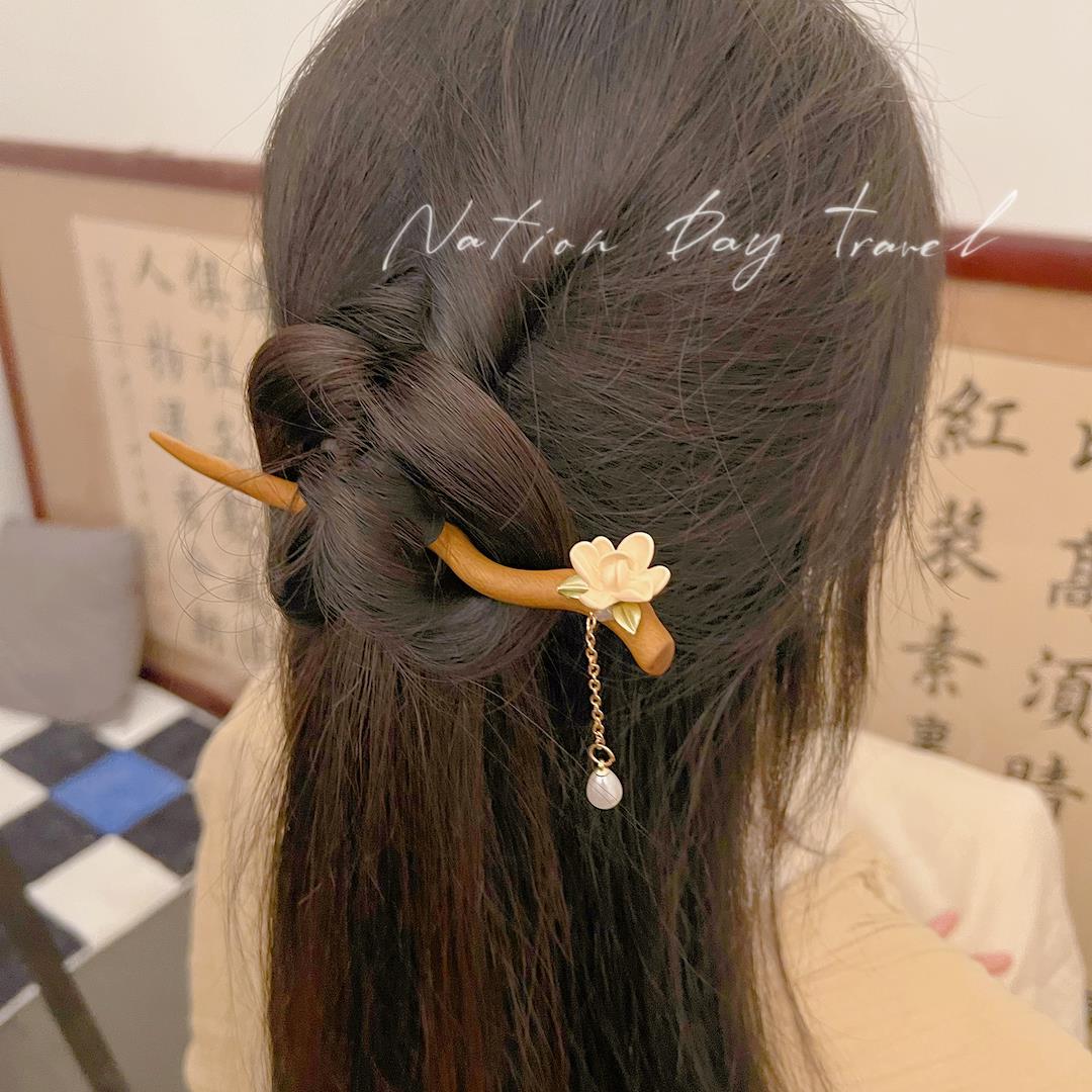 桃木花朵发簪DIY手工自制