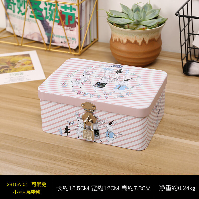 铁盒收纳盒可爱密码锁盒子桌面零钱化妆品男女孩小箱子带锁储物箱
