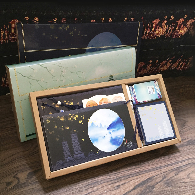国色文化创意景区城市手绘彩页古式线装手账本盖章本集邮本礼盒装古风古典中国风笔记本子手账特色礼品盒