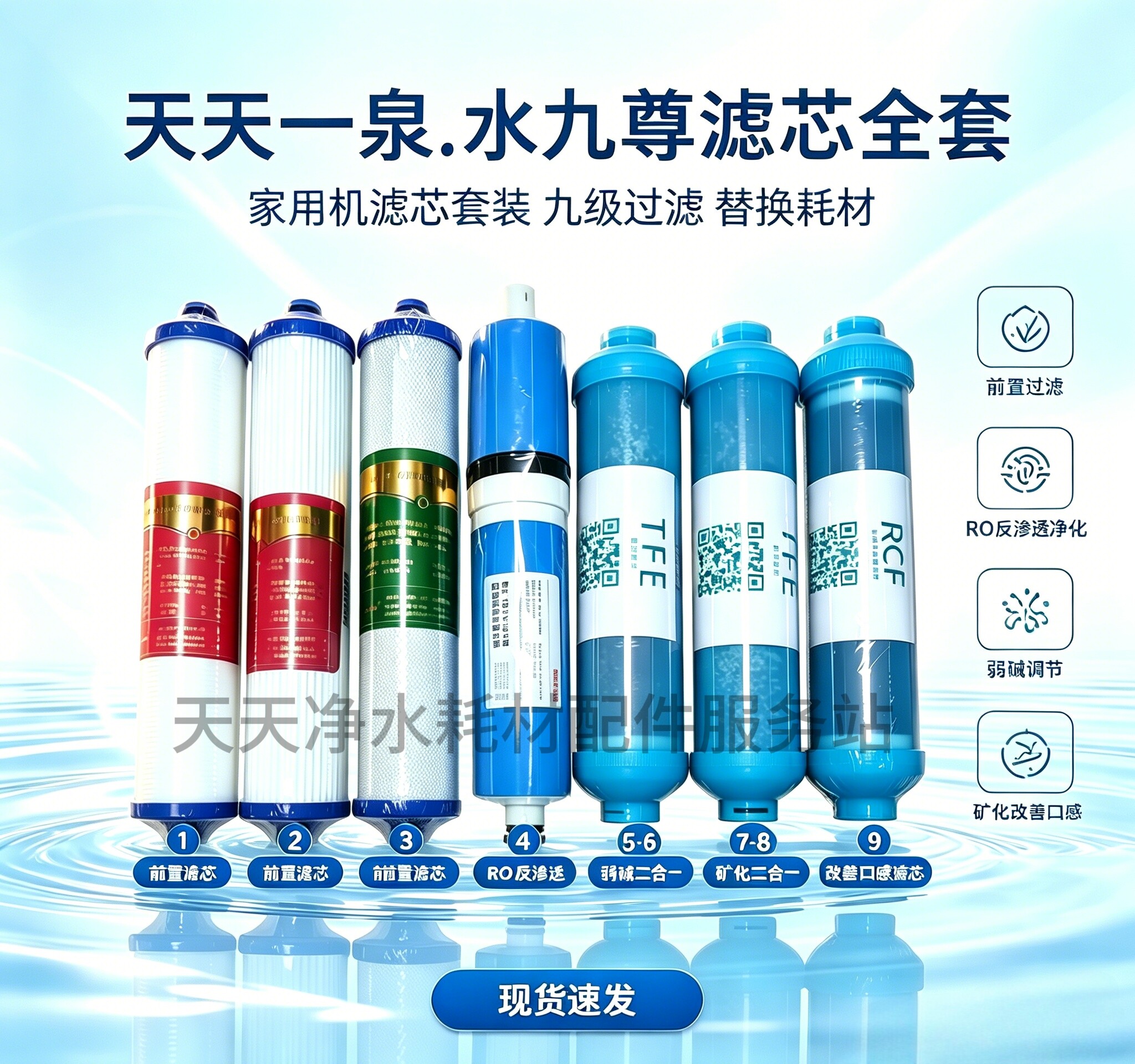 天天一泉滤芯原装家用机滤芯水九尊小精灵RO反渗透膜后置活性炭