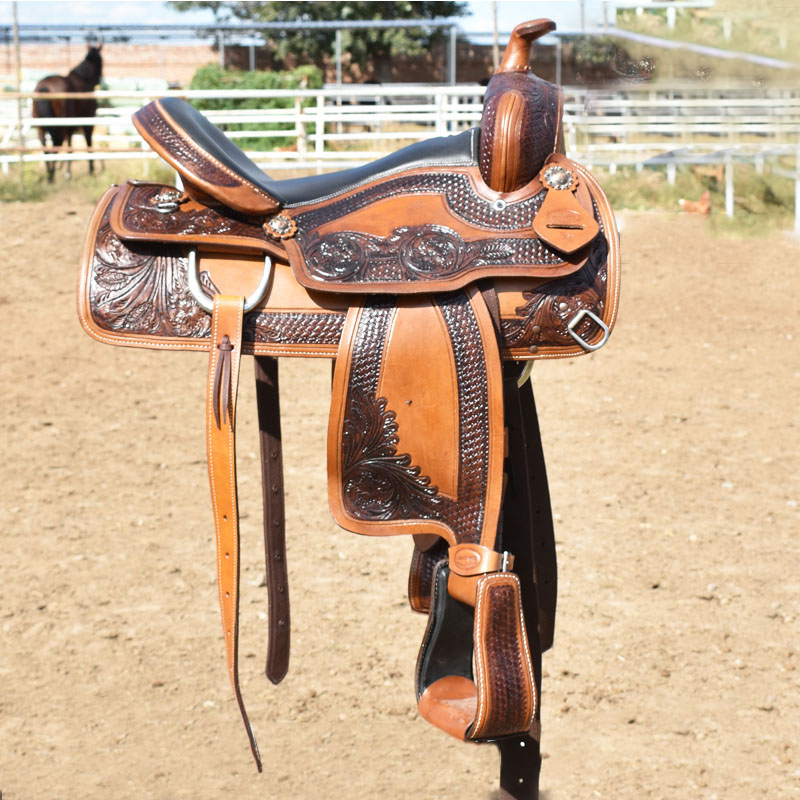 马鞍西部鞍 世纪玖瑞马术用品牛皮雕花骑马装备套装马具西部马鞍