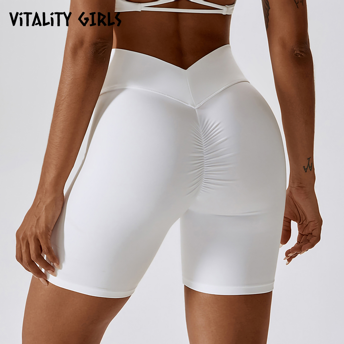 Vitality Girls欧美V腰瑜伽四分裤蜜桃提臀紧身健身服骑行短裤女