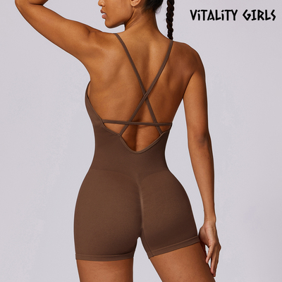 Vitality Girls美背连体瑜伽服带胸垫低胸聚拢连体衣收腹紧身服女