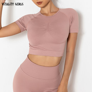 Vitality Girls速干瑜伽服上衣短款修身漏脐运动健身服女短袖显瘦