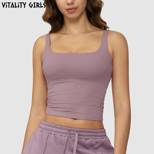 Vitality Girls磨毛瑜伽运动背心女带胸垫紧身透气吸汗外穿健身服