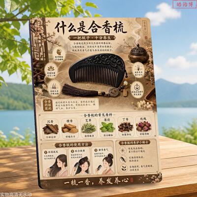 合香梳定义养生原理香道馆桌面展示板相框文创养生馆宣传海报摆台