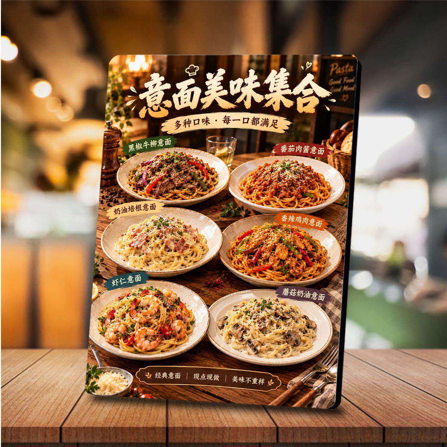 多款意面集合美食广告相框摆件饭店简餐小吃店桌面立牌相框摆件
