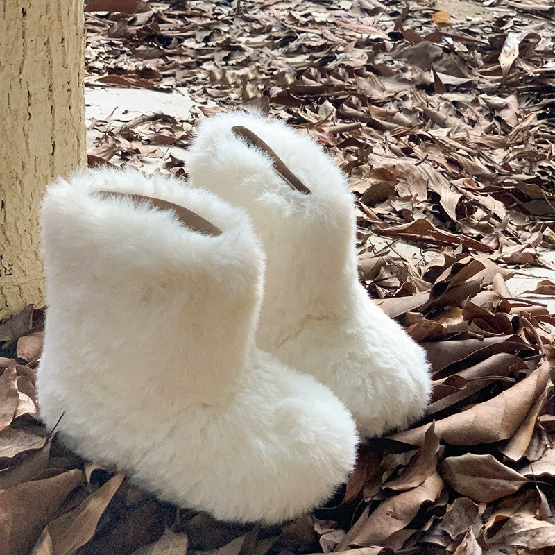 女小童毛毛靴子中筒靴冬季加加绒女儿童雪地靴小孩时装短靴俏皮