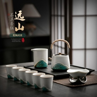 轻奢高档家用办公客厅喝茶泡茶壶茶杯 简约提梁壶功夫茶具套装