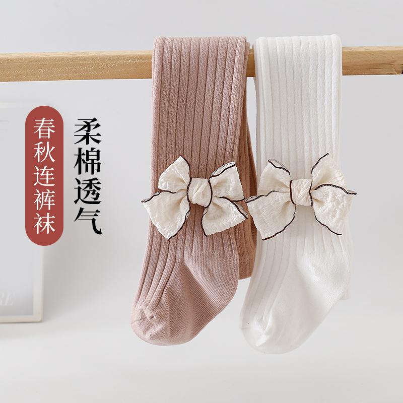 婴儿打底裤春秋薄款裤袜春季棉袜宝宝裤袜白色儿童连脚女童连裤袜图片