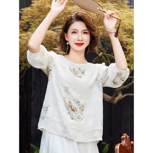 2025新款 網(wǎng)紅爆款 國(guó)風(fēng)T恤小衫 洋氣中老年女裝 中年媽媽夏裝 寬松上