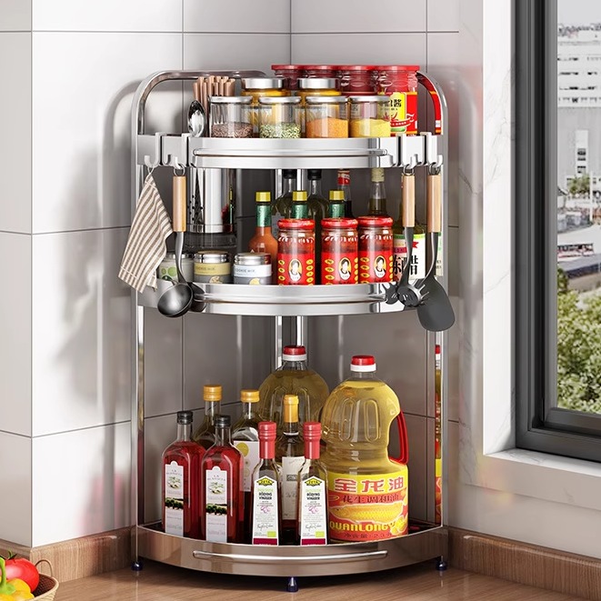 不锈钢厨房置物架转角架三角架调料架调味用品收纳架落地壁挂刀架