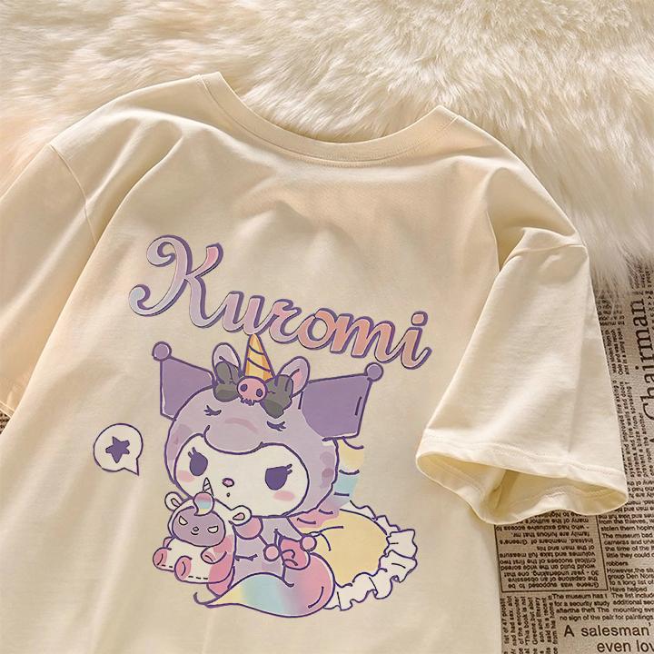 2025新款女童夏装纯棉短袖库洛米紫色T恤衫中大童百搭时髦上衣潮