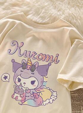 2025新款女童夏装纯棉短袖库洛米紫色T恤衫中大童百搭时髦上衣潮