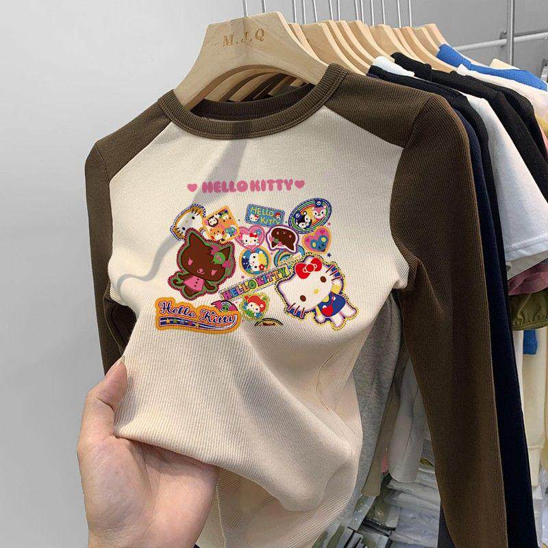 HelloKitty女童长袖t恤新款时髦女孩插肩袖修身上衣中大童打底衫,童装/婴儿装/亲子装,T恤,淘宝优惠券,粉丝福利购,淘宝优惠卷