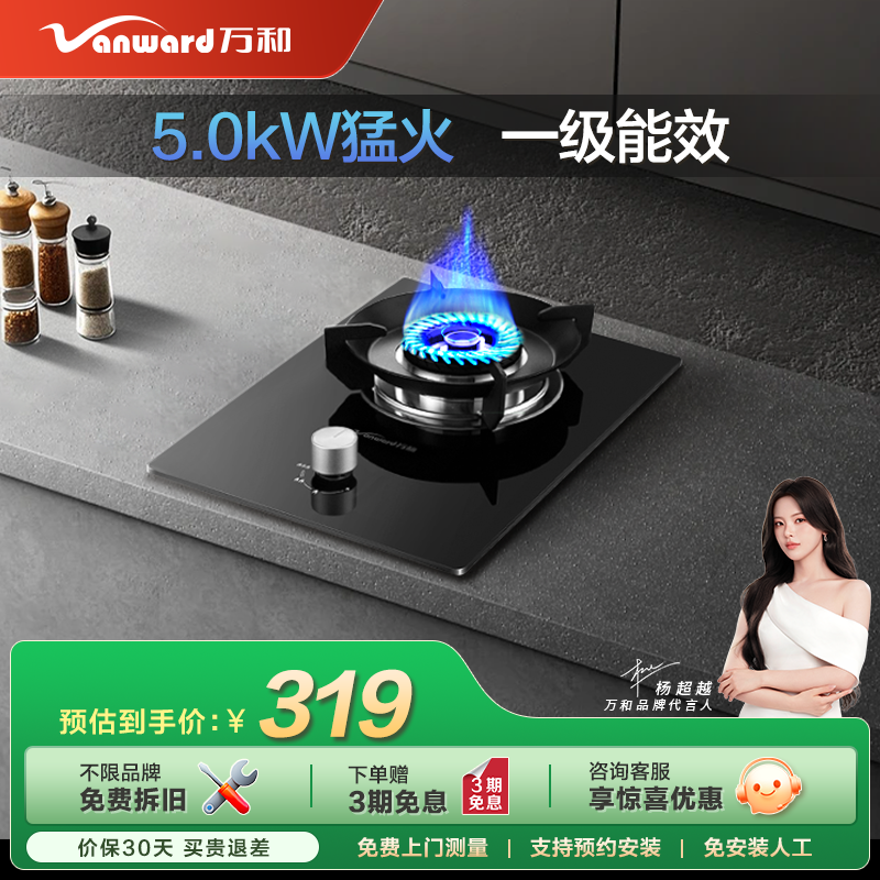 万和E6单灶家用厨房燃气灶天然气液化煤气灶嵌入式台式单眼猛火灶