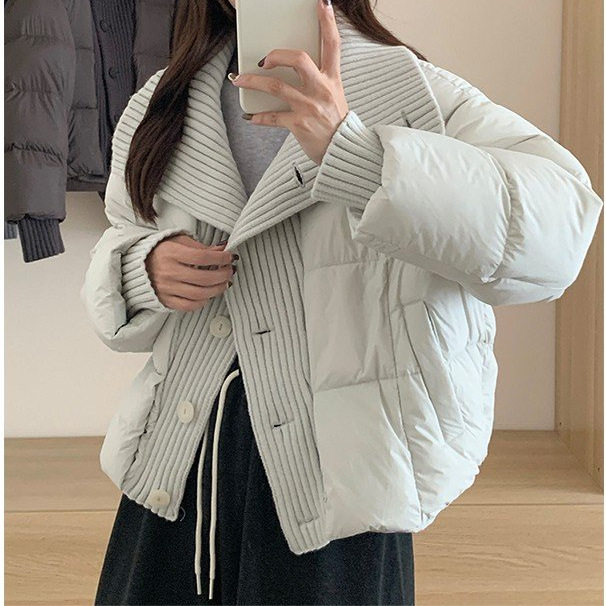 法式高级感针织拼接短款棉服女装设计感加厚面包服洋气外套冬季
