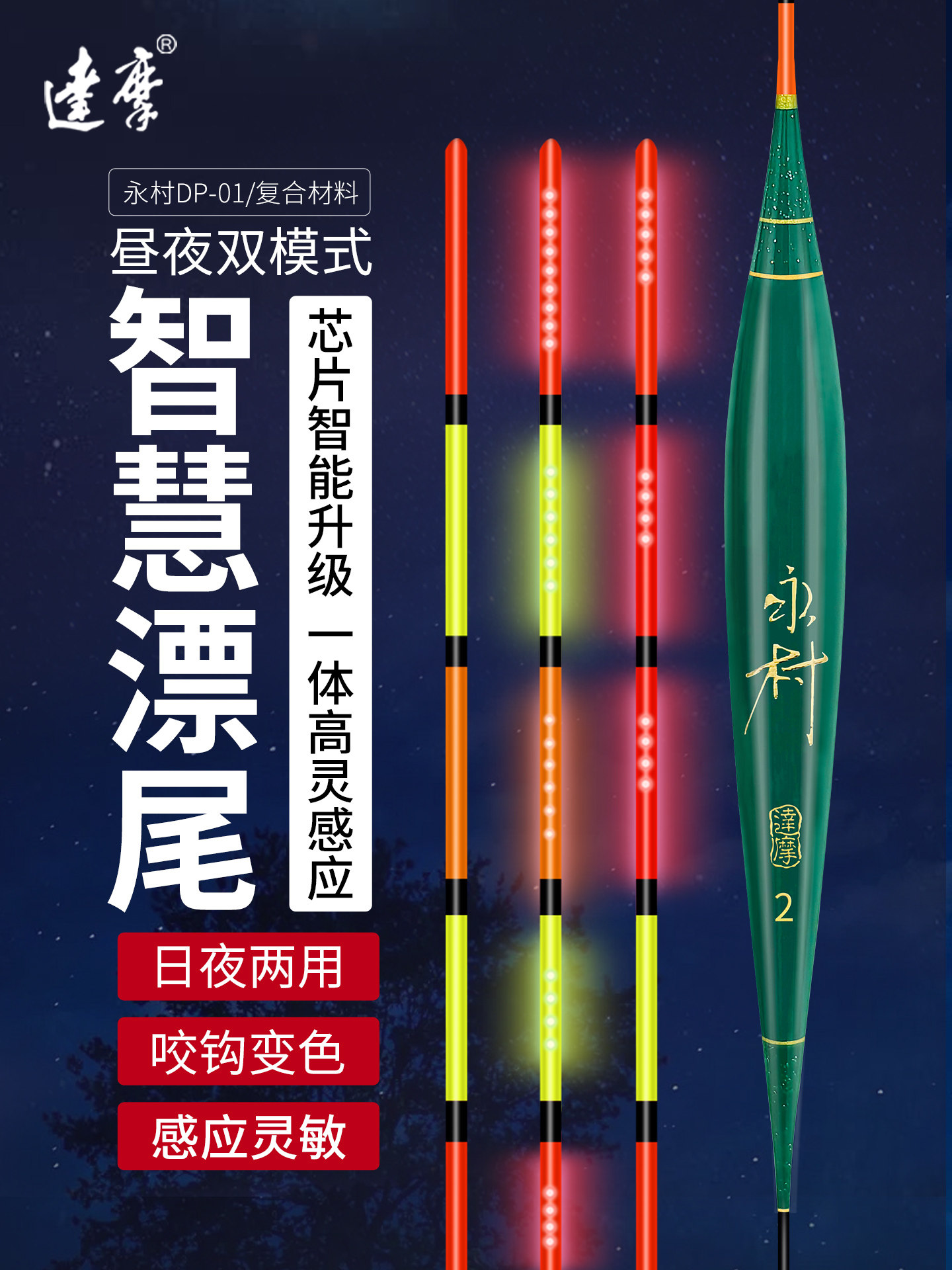 达摩浮漂咬钩变色夜光漂日夜两用电子感应鱼漂野钓鲫鲤综合DP-01