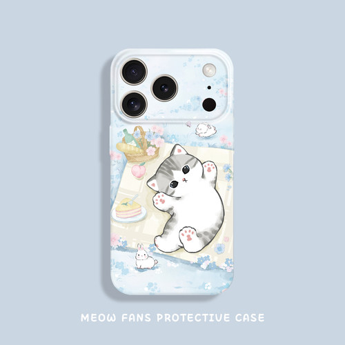 原创猫咪iphone17promax手机壳苹果16适用14可爱13全包12蓝色11小猫pura70华为mate60Pro小米15日系mofusand
