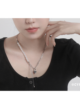 CYPHER 甜酷风项链女珍珠拼接爱心锁流苏ins风潮流辣妹配饰品