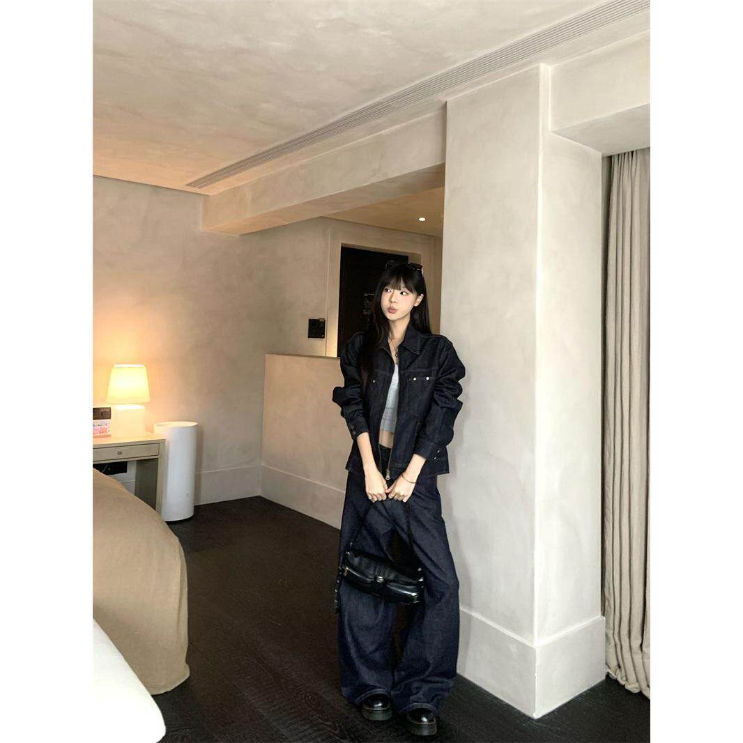 韩风ins设计感帅气百搭日常深色百搭短款修身柳丁牛仔外套上衣