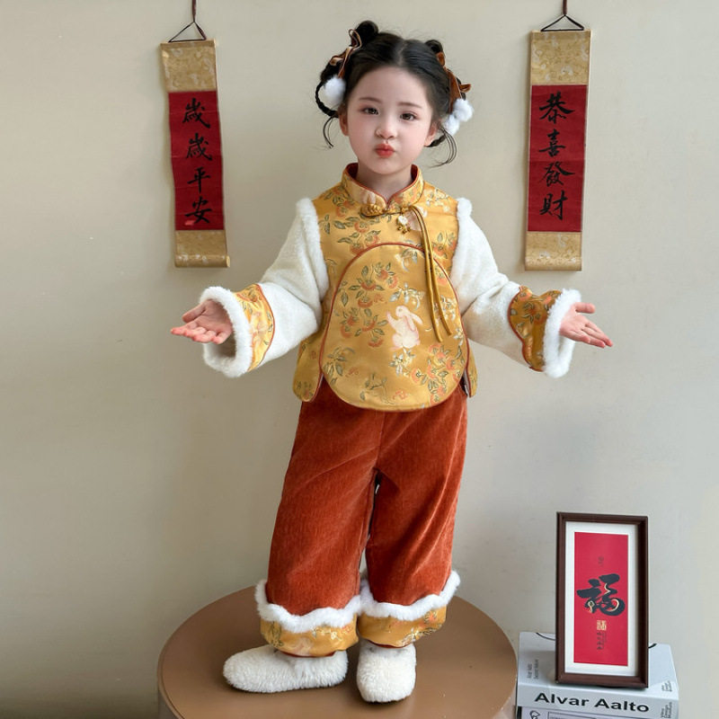 女童新中式国风套装冬装2025新款洋气儿童夹棉加厚马甲冬季三件套,户外/登山/野营/旅行用品,作训外套/套装/野战套装,淘宝优惠券,粉丝福利购,淘宝优惠卷