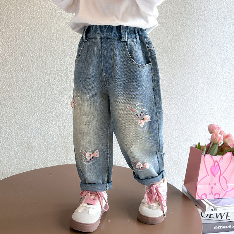 女小童蝴蝶兔牛仔裤春秋款女宝宝洋气休闲裤春装小女孩运动直筒裤,女装/女士精品,卫裤,淘宝优惠券,粉丝福利购,淘宝优惠卷