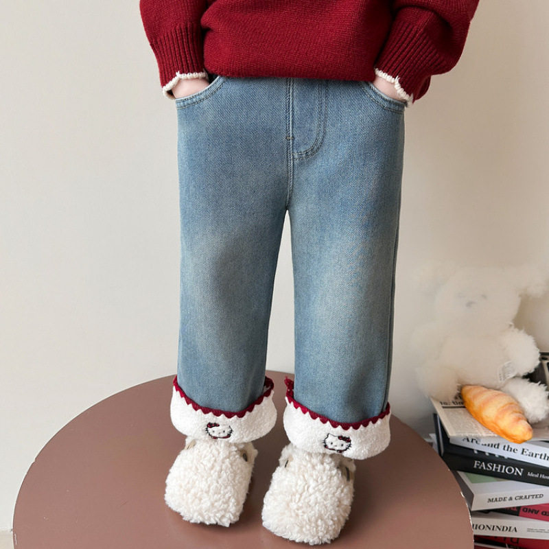 女童加绒裤子秋冬季2025新款洋气女宝宝保暖豹纹蝴蝶结加绒牛仔裤,童装/婴儿装/亲子装,儿童牛仔裤,淘宝优惠券,粉丝福利购,淘宝优惠卷