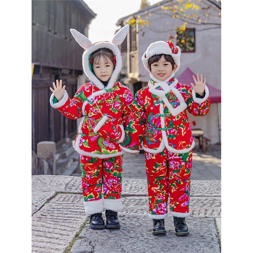 拜年服男童东北大花套装2025新款冬装女童宝宝民族风唐装加厚棉衣,童装/婴儿装/亲子装,唐装,淘宝优惠券,粉丝福利购,淘宝优惠卷