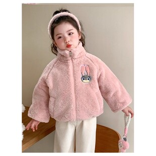 女小童羊羔毛外套秋冬款2025新款儿童加绒加厚冬装宝宝兔子毛毛衣
