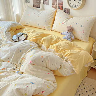 软糯奶油风俏皮可爱水洗棉床上四件套宿舍单人床单被套三件套床笠