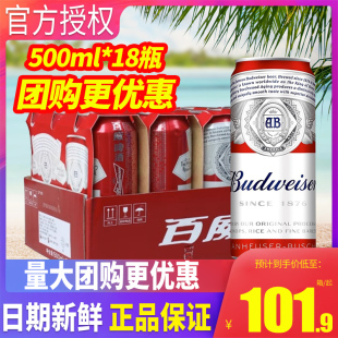 听装 包邮 18罐整箱 Budweiser 大罐装 百威啤酒500ml 小麦醇正易拉罐