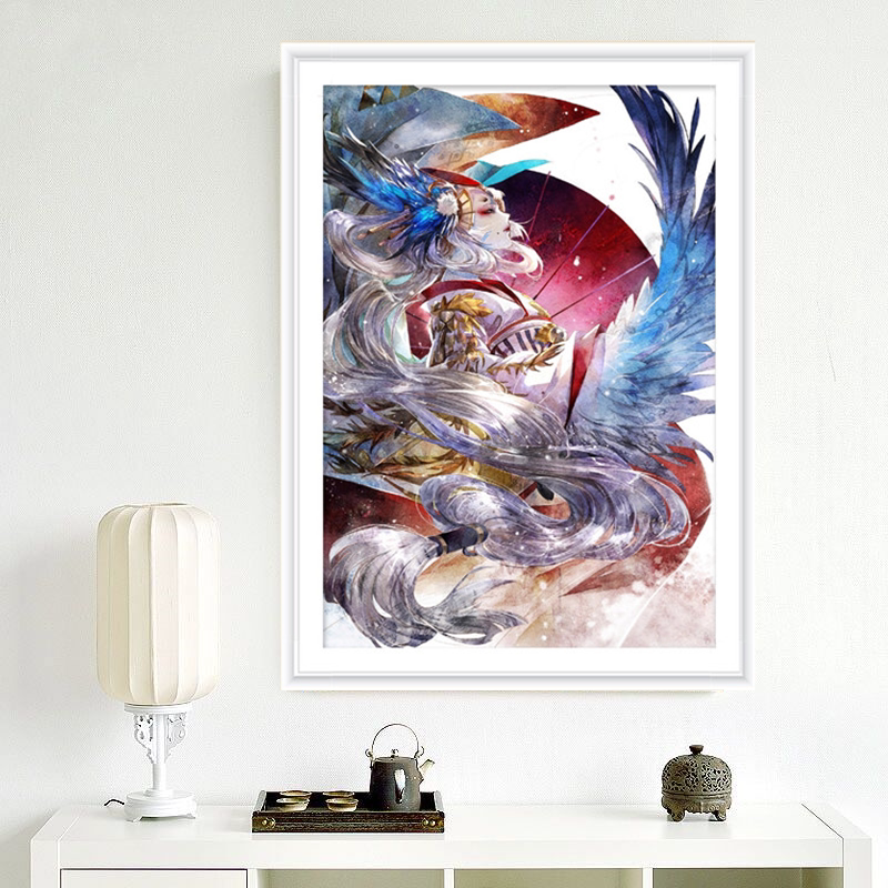 阴阳师姑获鸟金銮鹤羽十字绣印花线绣自己绣手游动漫宿舍装饰画