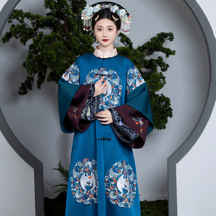 原创清汉女装重工刺绣对襟长衫满族吉服贵妃装旗装古装非汉服