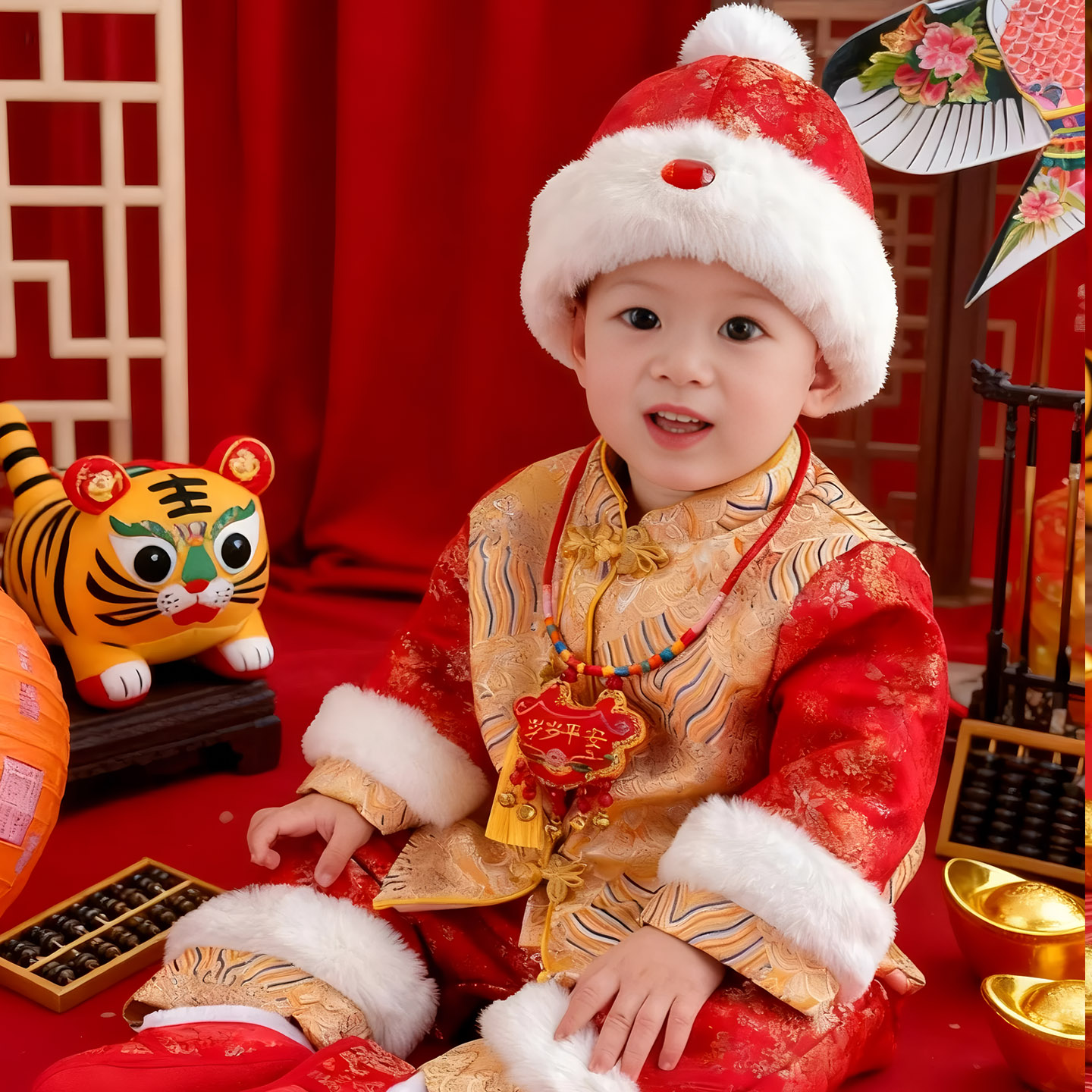 宝宝周岁套装男宝冬季婴儿加厚抓周礼服过年唐装女宝拜年服中国风