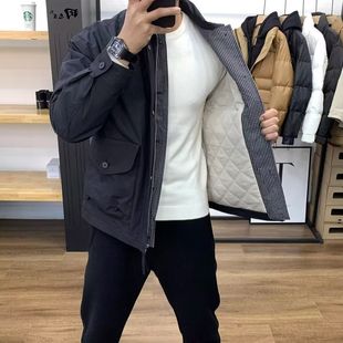 外衣潮 春秋新款 假两件翻领夹棉夹克外套男士 休闲上衣修身 痞帅时尚