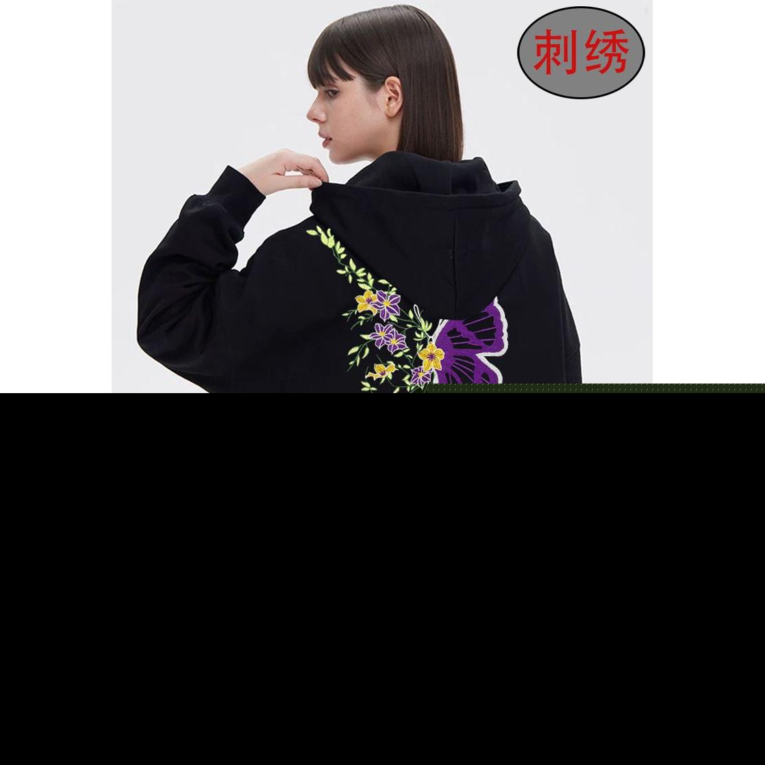 高质量刺绣华棉拉链连帽卫衣KM8168款M-3XL黑色灰色