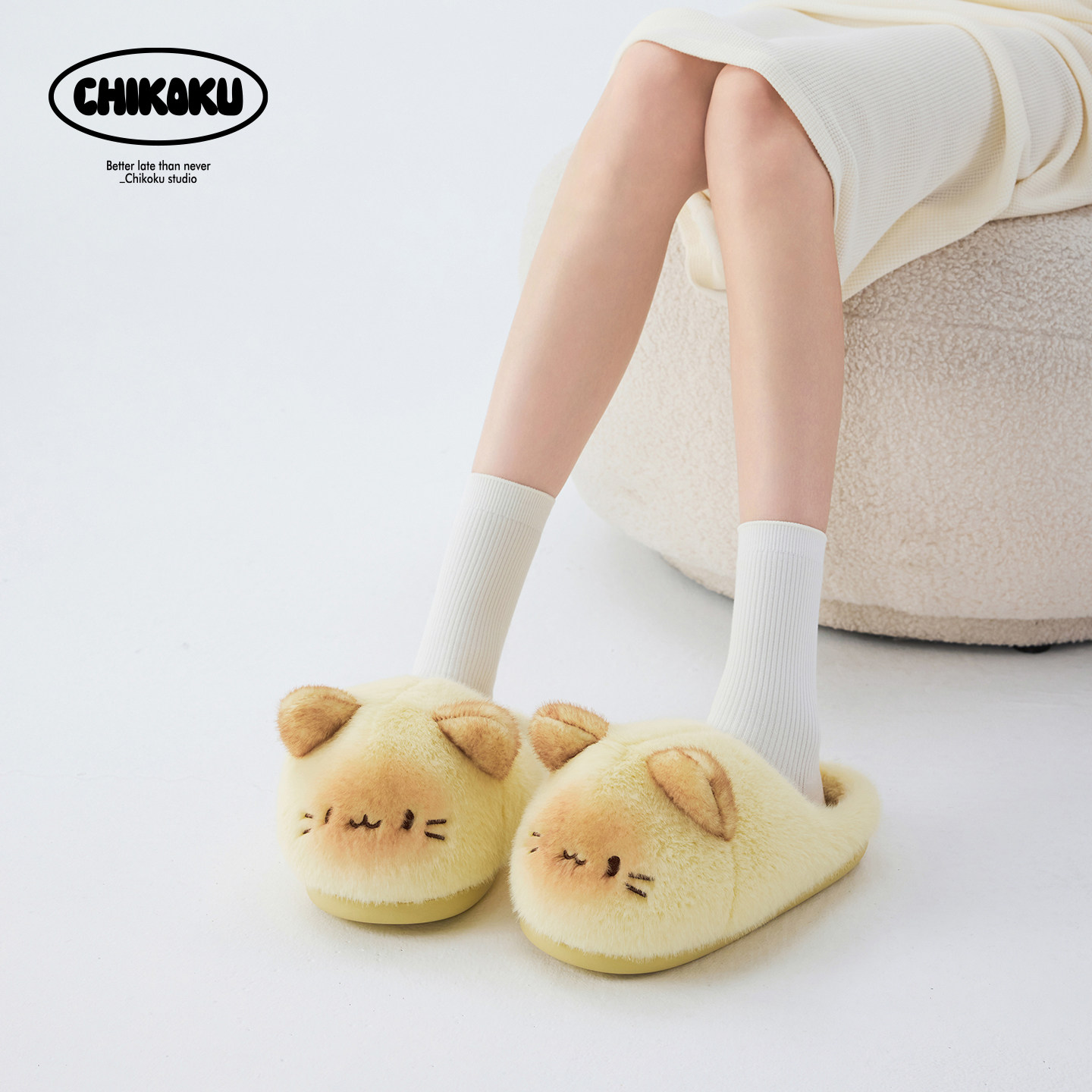chikoku可爱小猫棉拖鞋女新款情侣居家室内保暖防滑包头拖鞋男