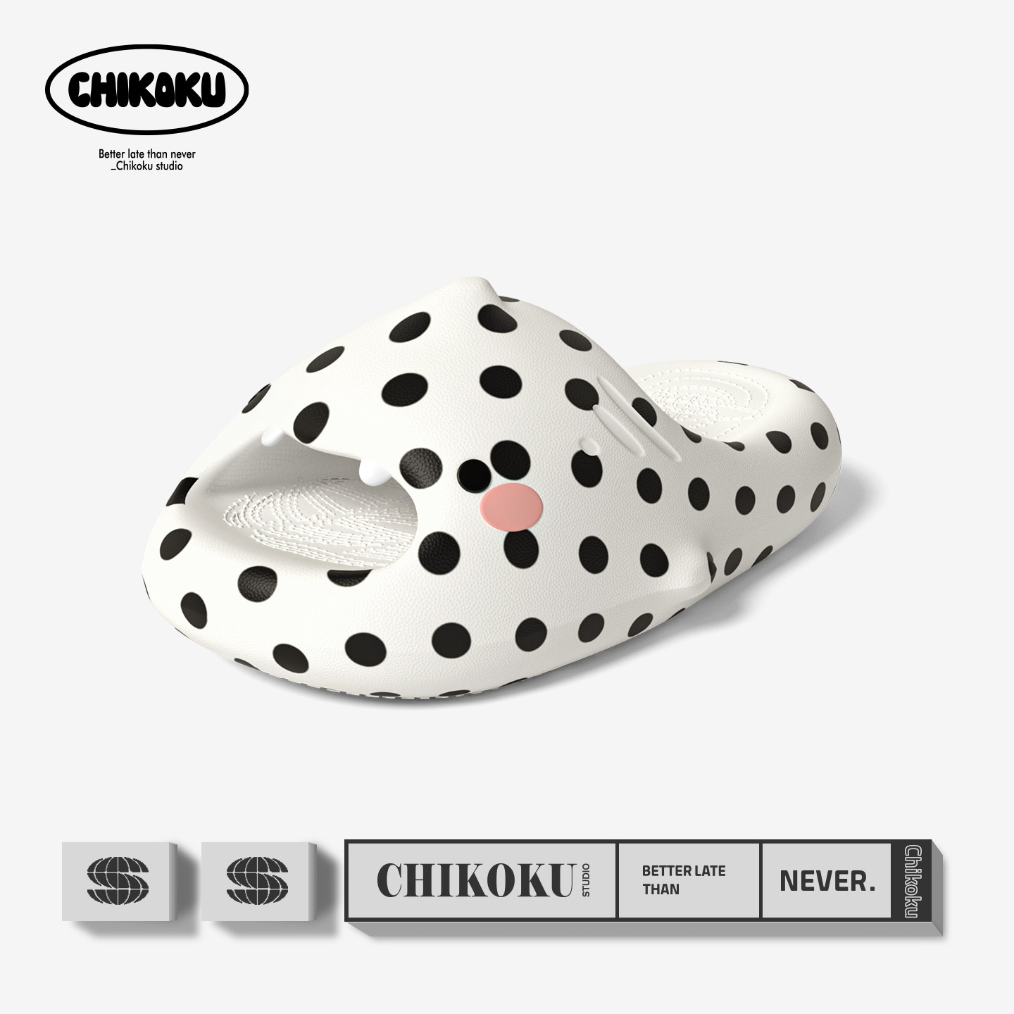 chikoku卡通波点鲨鱼情侣凉拖鞋图片