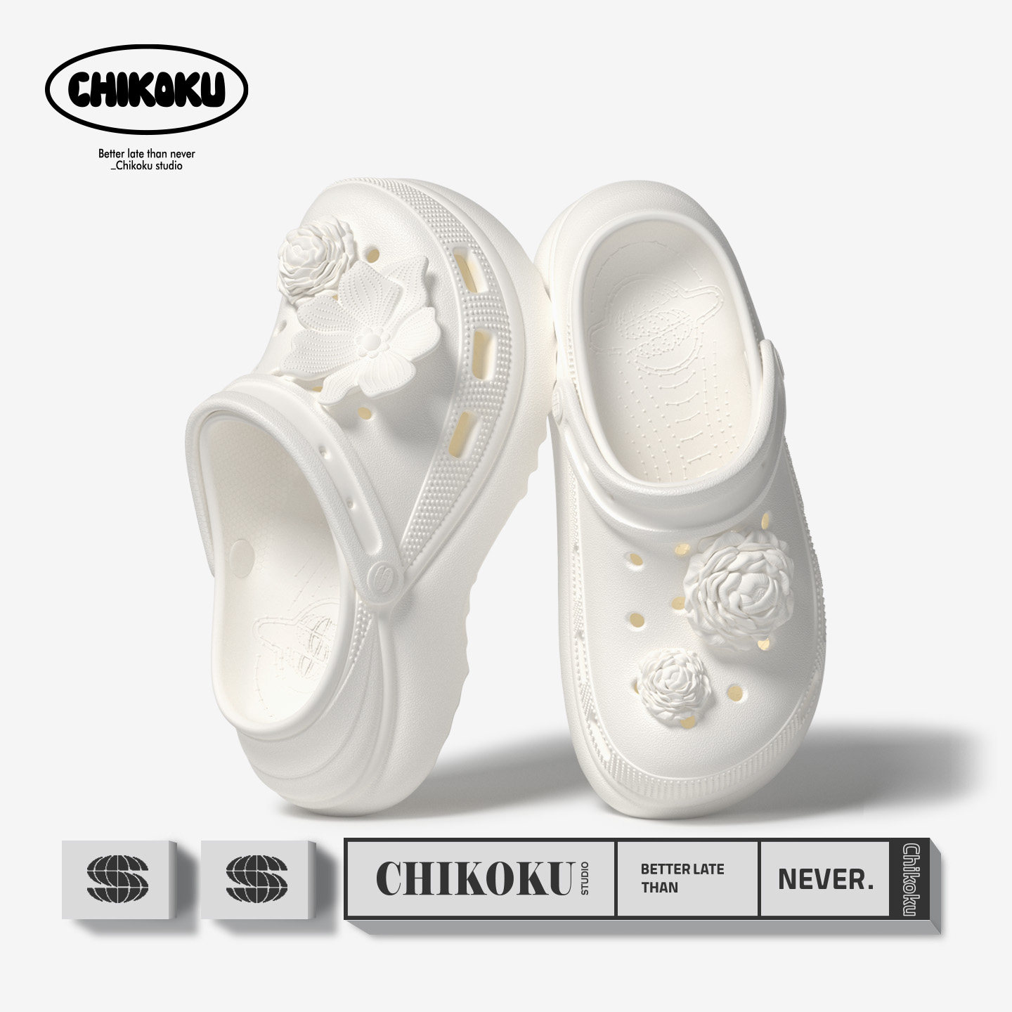 chikoku山茶花洞洞鞋女鞋夏季新款时尚厚底增高外穿沙滩凉拖鞋DIY