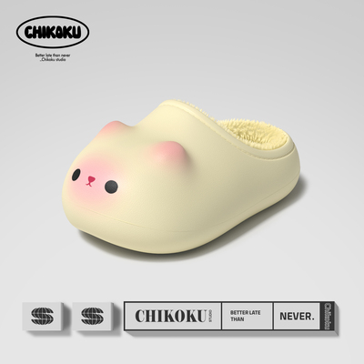 chikoku可爱小猫爪棉拖鞋女冬季室内保暖EVA防水情侣包跟棉鞋居家