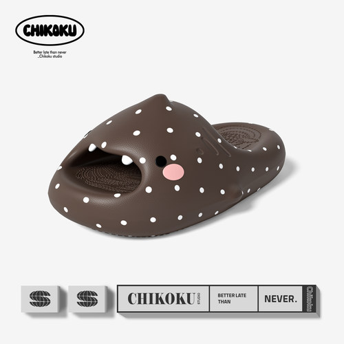 chikoku卡通波点鲨鱼情侣凉拖鞋