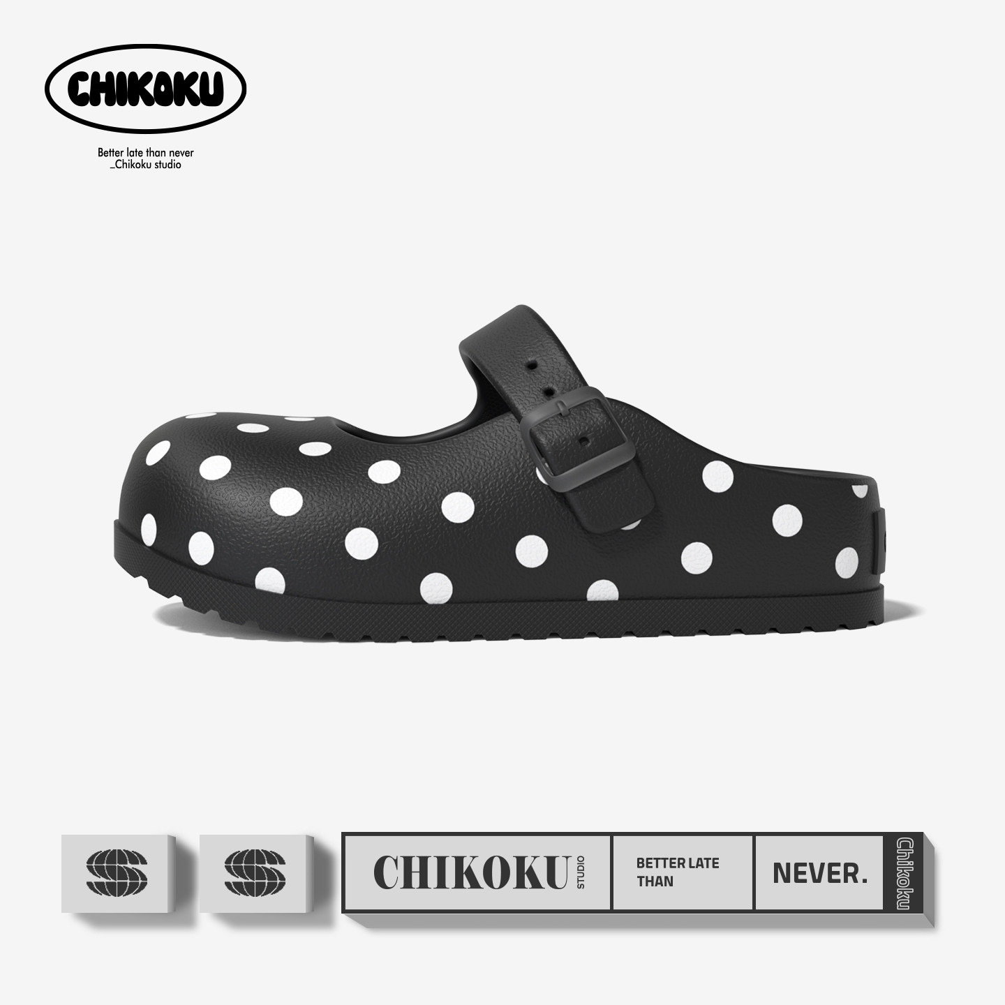 chikoku甜心波点玛丽珍女鞋夏季足弓支撑时尚厚底防滑外穿包头拖图片