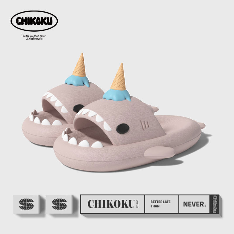 chikoku新款可爱鲨鱼情侣款拖鞋图片